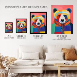 Wee Blue Coo Wall Art Print Bright Bold Bear Fun Multicoloured Living Room Framed - Size: A4 - thumbnail 3