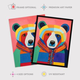 Wee Blue Coo Wall Art Print Bright Bold Bear Fun Multicoloured Living Room Framed - Size: A4 - thumbnail 2