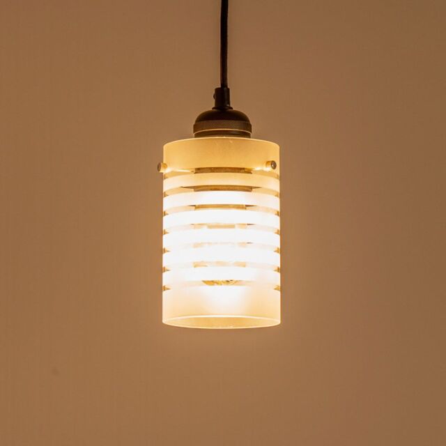 ValueLights Elsie Frosted Glass Striped Ceiling Small Cylinder Lamp Shade with LED Bulb in Grey - image 1