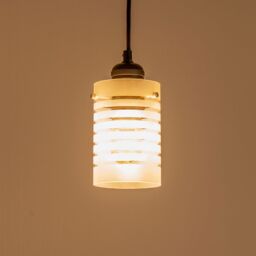 ValueLights Elsie Frosted Glass Striped Ceiling Small Cylinder Lamp Shade with LED Bulb in Grey