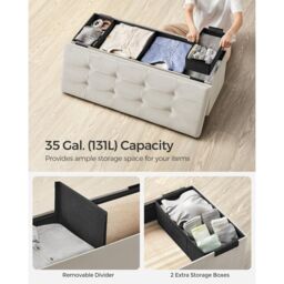 SONGMICS Extra Large Foldable Storage Ottoman Cube Heavy Duty Bench in Off-White - thumbnail 4