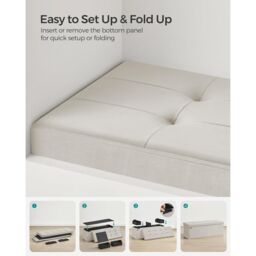 SONGMICS Extra Large Foldable Storage Ottoman Cube Heavy Duty Bench in Off-White - thumbnail 5