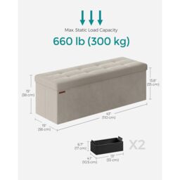 SONGMICS Extra Large Foldable Storage Ottoman Cube Heavy Duty Bench in Off-White - thumbnail 2