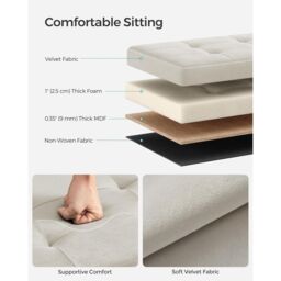 SONGMICS Extra Large Foldable Storage Ottoman Cube Heavy Duty Bench in Off-White - thumbnail 3