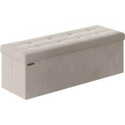 SONGMICS Extra Large Foldable Storage Ottoman Cube Heavy Duty Bench in Off-White - thumbnail 6