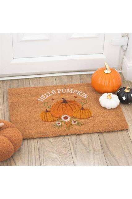 KDMD Hello Pumpkin Coir Doormat - Autumn Welcome for Indoor Use in Brown - Size: Medium - image 1