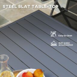 OUTSUNNY Garden Table for 4 Person with Slat Top, Steel Frame, Grey - thumbnail 5