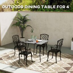 OUTSUNNY Garden Table for 4 Person with Slat Top, Steel Frame, Grey - thumbnail 4