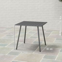 OUTSUNNY Garden Table for 4 Person with Slat Top, Steel Frame, Grey - thumbnail 3