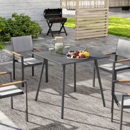 OUTSUNNY Garden Table for 4 Person with Slat Top, Steel Frame, Grey - thumbnail 1