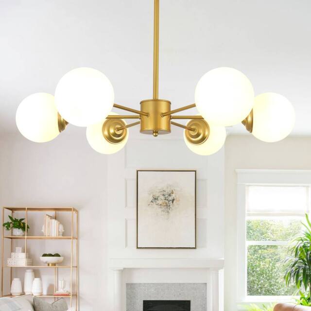 Goeco Gold Modern Chandeliers with Glass, E27 Pendant Light Vintage Ball - Size: Small