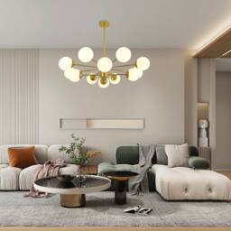 Goeco Gold Modern Chandeliers with Glass, E27 Pendant Light Vintage Ball - Size: Small - thumbnail 4