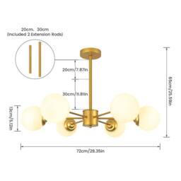 Goeco Gold Modern Chandeliers with Glass, E27 Pendant Light Vintage Ball - Size: Small - thumbnail 6