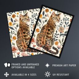 "Artery8 Cat Lover Curious Bengal in Autumn Wildflowers Framed Wall Art - Size: W12"" x H16""" - thumbnail 2