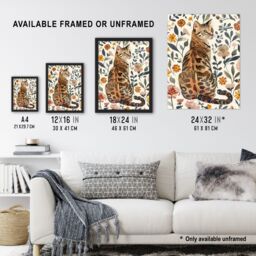 "Artery8 Cat Lover Curious Bengal in Autumn Wildflowers Framed Wall Art - Size: W12"" x H16""" - thumbnail 3