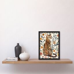 "Artery8 Cat Lover Curious Bengal in Autumn Wildflowers Framed Wall Art - Size: W12"" x H16""" - thumbnail 4