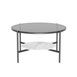 Pirlo Plush 2 Tier Round Faux Marble Glass Coffee Table Heavy Duty in Black - thumbnail 5