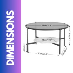 Pirlo Plush 2 Tier Round Faux Marble Glass Coffee Table Heavy Duty in Black - thumbnail 6