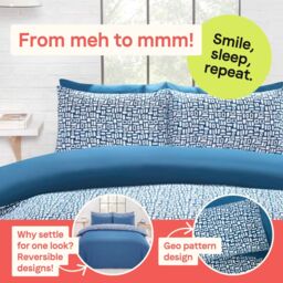 Rapport Home Pebbles Microfibre Reversible Duvet Cover Set with Pillowcase in Blue - Size: Single - thumbnail 4