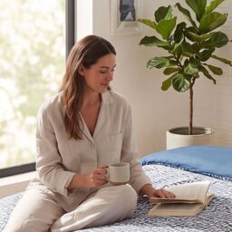 Rapport Home Pebbles Microfibre Reversible Duvet Cover Set with Pillowcase in Blue - Size: Single - thumbnail 6
