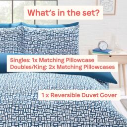 Rapport Home Pebbles Microfibre Reversible Duvet Cover Set with Pillowcase in Blue - Size: Single - thumbnail 5