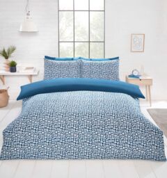 Rapport Home Pebbles Microfibre Reversible Duvet Cover Set with Pillowcase in Blue - Size: Single - thumbnail 1