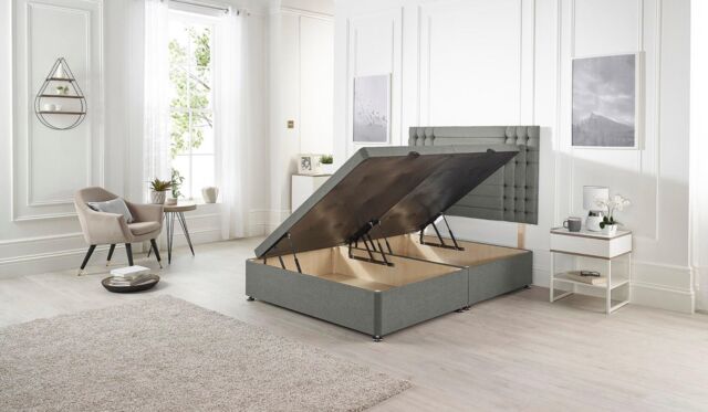 Somnior Flexby Linen Fabric Side Opening Ottoman Bed With Headboard in Silver - Size: King - image 1
