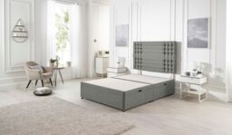 Somnior Flexby Linen Fabric Side Opening Ottoman Bed With Headboard in Silver - Size: King - thumbnail 2
