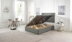 Somnior Flexby Linen Fabric Side Opening Ottoman Bed With Headboard in Silver - Size: King - thumbnail 1