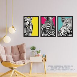 Artery8 A4 Wall Art & Frame Set of 3 Bright Wild Animal Zebra Lion Leopard - thumbnail 2
