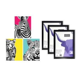 Artery8 A4 Wall Art & Frame Set of 3 Bright Wild Animal Zebra Lion Leopard - thumbnail 5
