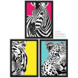 Artery8 A4 Wall Art & Frame Set of 3 Bright Wild Animal Zebra Lion Leopard - thumbnail 1