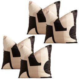 OHS 4 x Abstract Velvet Print Cushion Covers in Black - Size: 45 cm x 45 cm