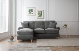 The Great Sofa Company Ezra Left Hand Velvet Chaise Sofa - Scroll Arm in Charcoal - Size: Medium - thumbnail 1