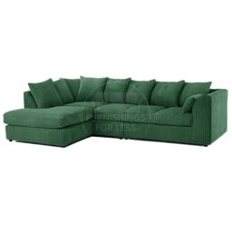 Furnishings For Less UK Luxor Jumbo Cord Large 5 Seater Corner Sofa Long Left Hand Facing in Green