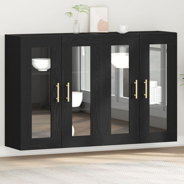 Berkfield Home Wall Mounted Cabinet Set of 2 Black Oak Engineered wood - image 1