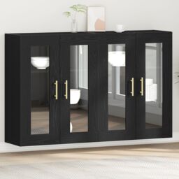 Berkfield Home Wall Mounted Cabinet Set of 2 Black Oak Engineered wood - thumbnail 1