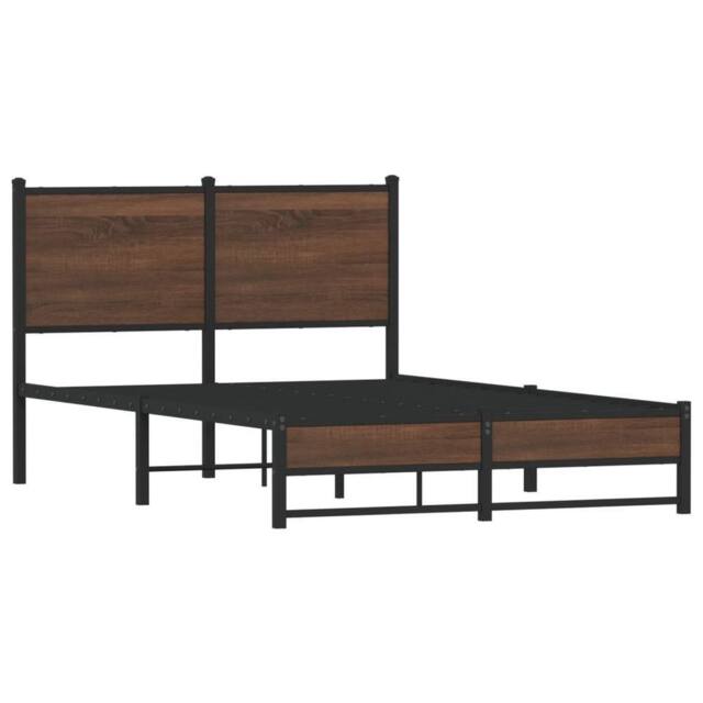 Berkfield Home Metal Bed Frame without Mattress Brown Oak 120x190 cm Small Double - image 1