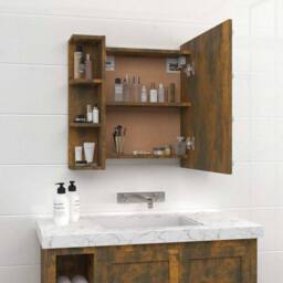 Berkfield Home Mirror Cabinet with LED Smoked Oak 70x16.5x60 cm in Brown - thumbnail 5