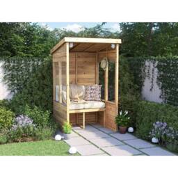 Dunster House Wooden Garden Arbour With Glazed Panels, W1.2m x D1.2m / W4' x D4' in Brown - thumbnail 2