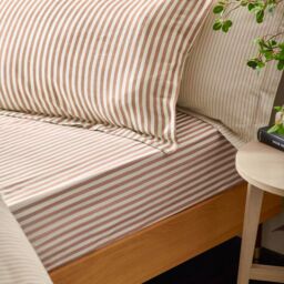 Yard Hebden Striped 100% Cotton Fitted Sheet in Orange - Size: Double Fitted - thumbnail 1