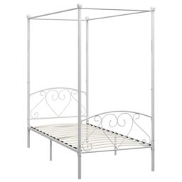 Berkfield Home Canopy Bed Frame White Metal 120x200 cm - Size: Small Double - thumbnail 2