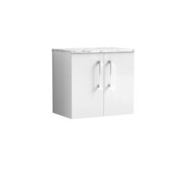 Balterley Level 600mm Wall Hung 2 Door Unit with Laminate Worktop Gloss White