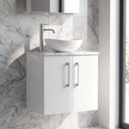 Balterley Level 600mm Wall Hung 2 Door Unit with Laminate Worktop Gloss White - thumbnail 3
