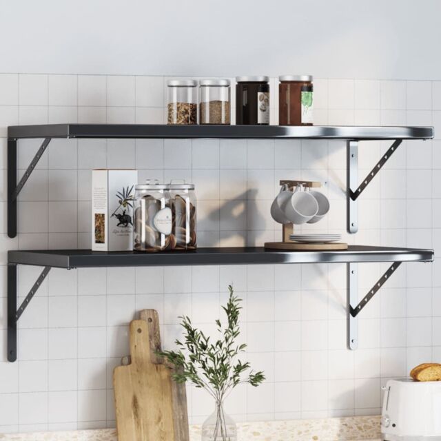 Berkfield Home Shelf Brackets 4 pcs 40x2.5x25 cm Black Stainless Steel - image 1