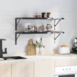 Berkfield Home Shelf Brackets 4 pcs 40x2.5x25 cm Black Stainless Steel - thumbnail 3