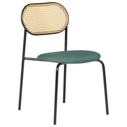 Wyld and Coco Set 2 Retro Dining Chairs Black Iron Green Fabric Seat Viennese - thumbnail 3