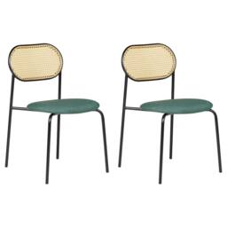 Wyld and Coco Set 2 Retro Dining Chairs Black Iron Green Fabric Seat Viennese - thumbnail 2