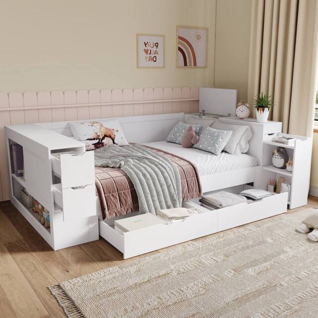 Matteo White Children's Multifunctional Daybed - Storage Single Bed Frame - image 1