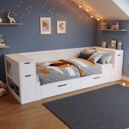 Matteo White Children's Multifunctional Daybed - Storage Single Bed Frame - thumbnail 3